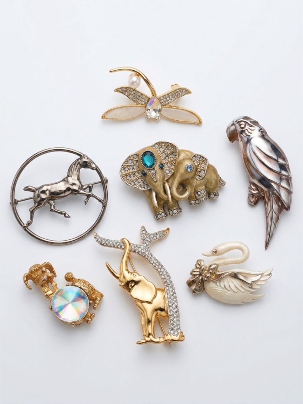 Vintage & Modern 7-Brooch Bundle:Animals, Swarovski, jewelarama,etc, GUC